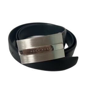 Hugo Boss Black Leather Belt 95cm 36 Silverstone Logo Pin Buckle Designer